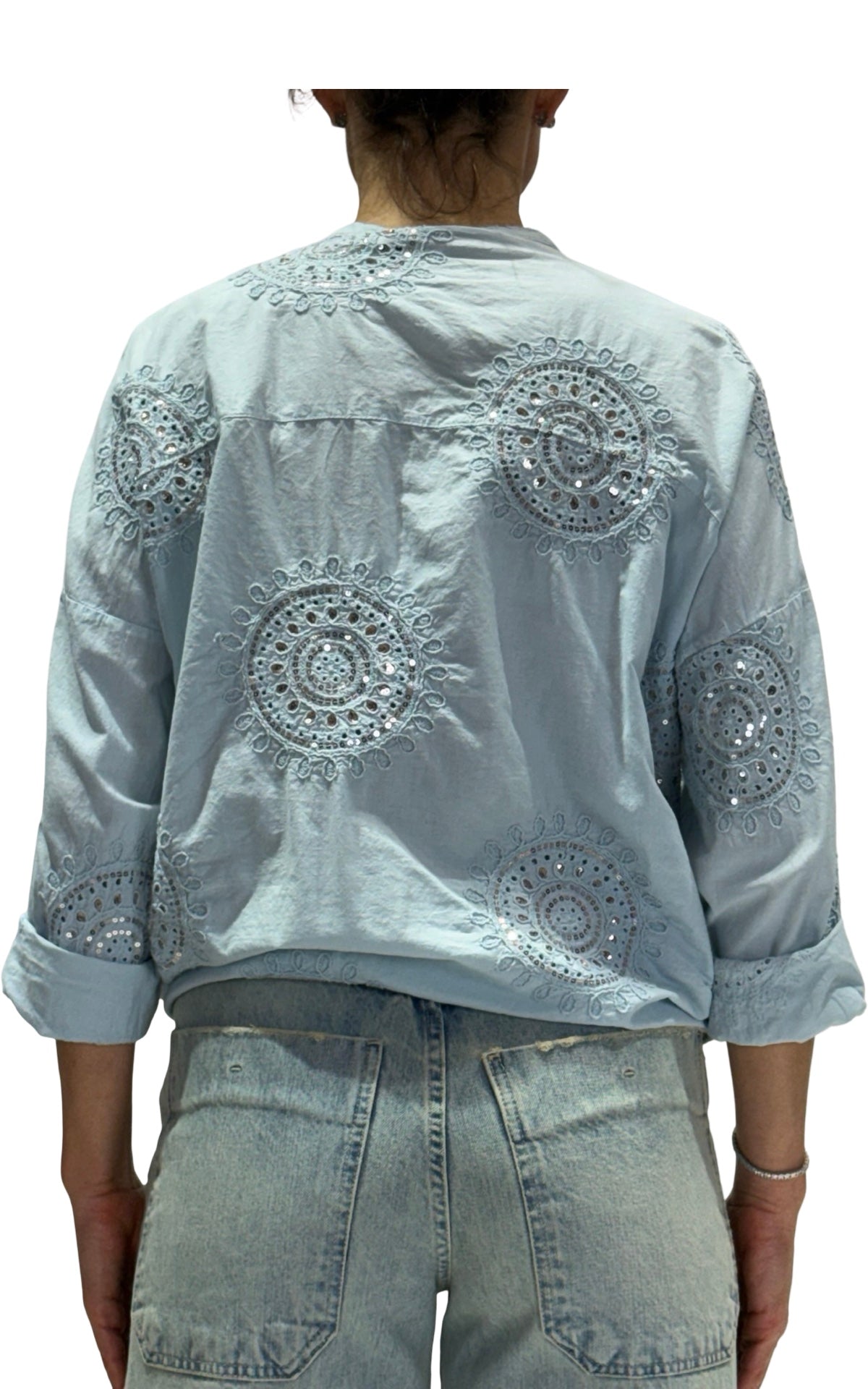 Susymix - Camicia ricamo e paillettes - Celeste
