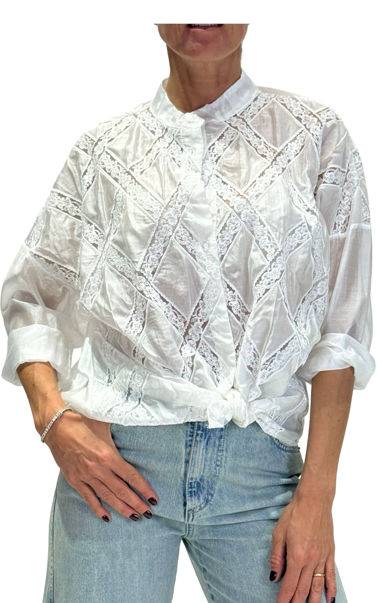 OFF-ON - Camicia con pizzo - Latte