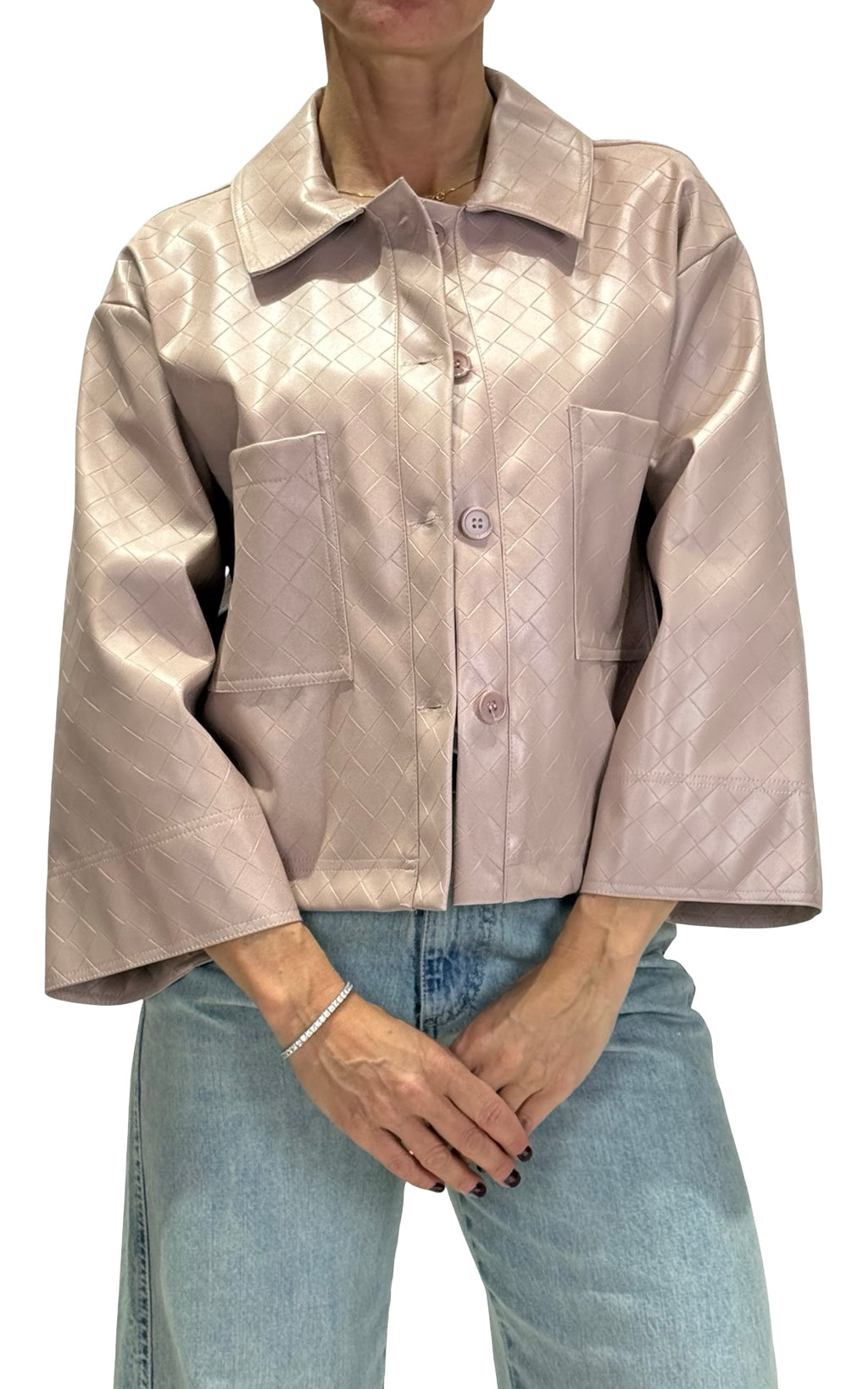 OFF-ON - Giubbino similpelle intreccio - Rosa cipria