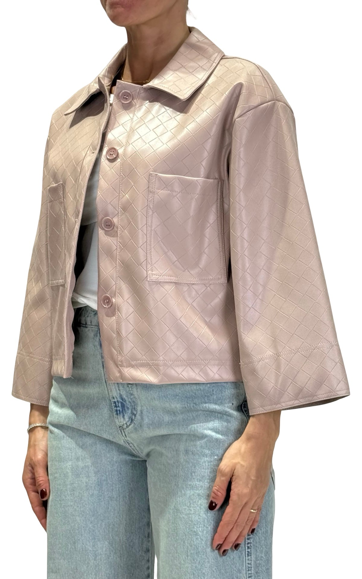 OFF-ON - Giubbino similpelle intreccio - Rosa cipria