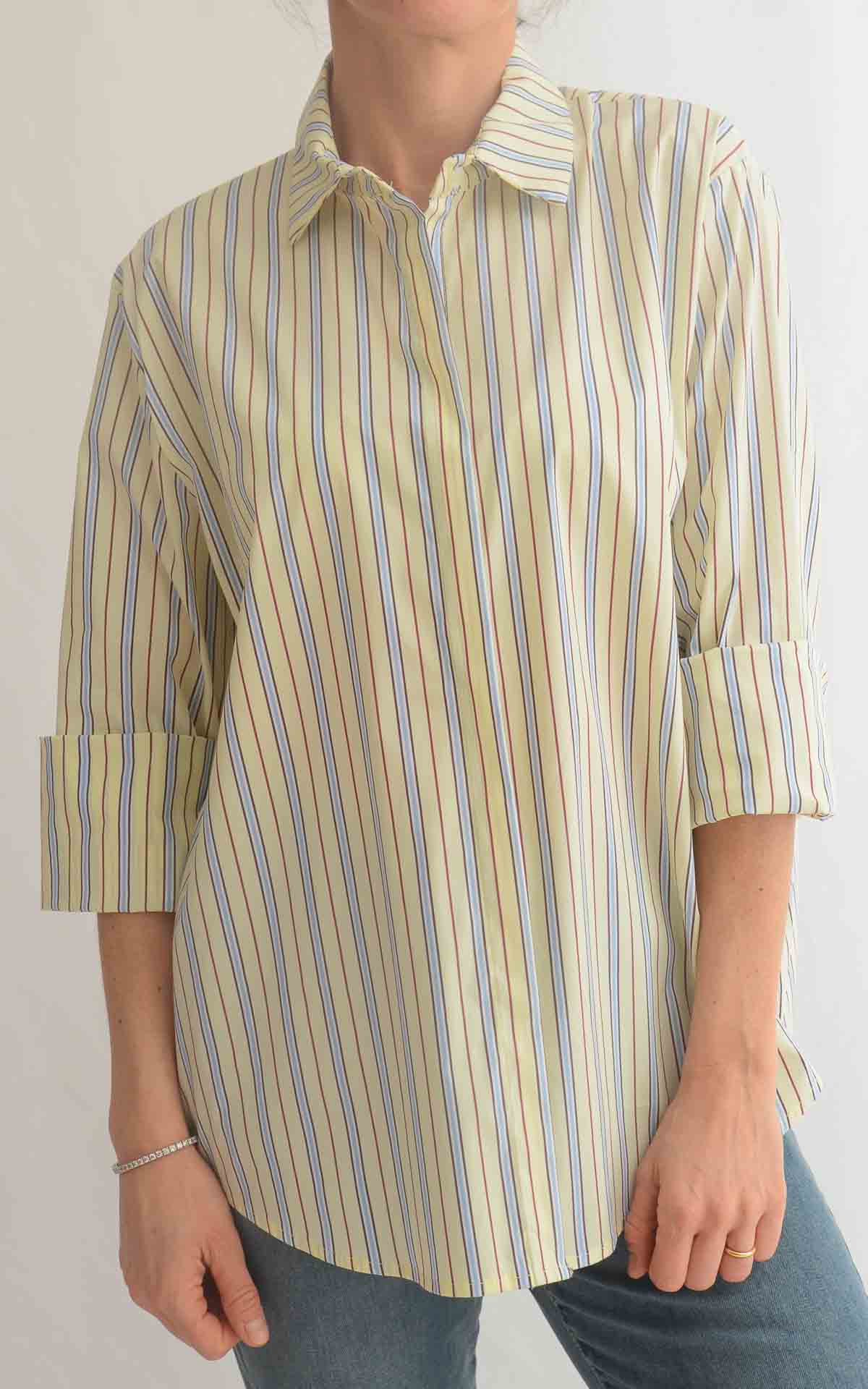 OFF-ON - Camicia over doppia riga - Burro/Celeste/Marrone