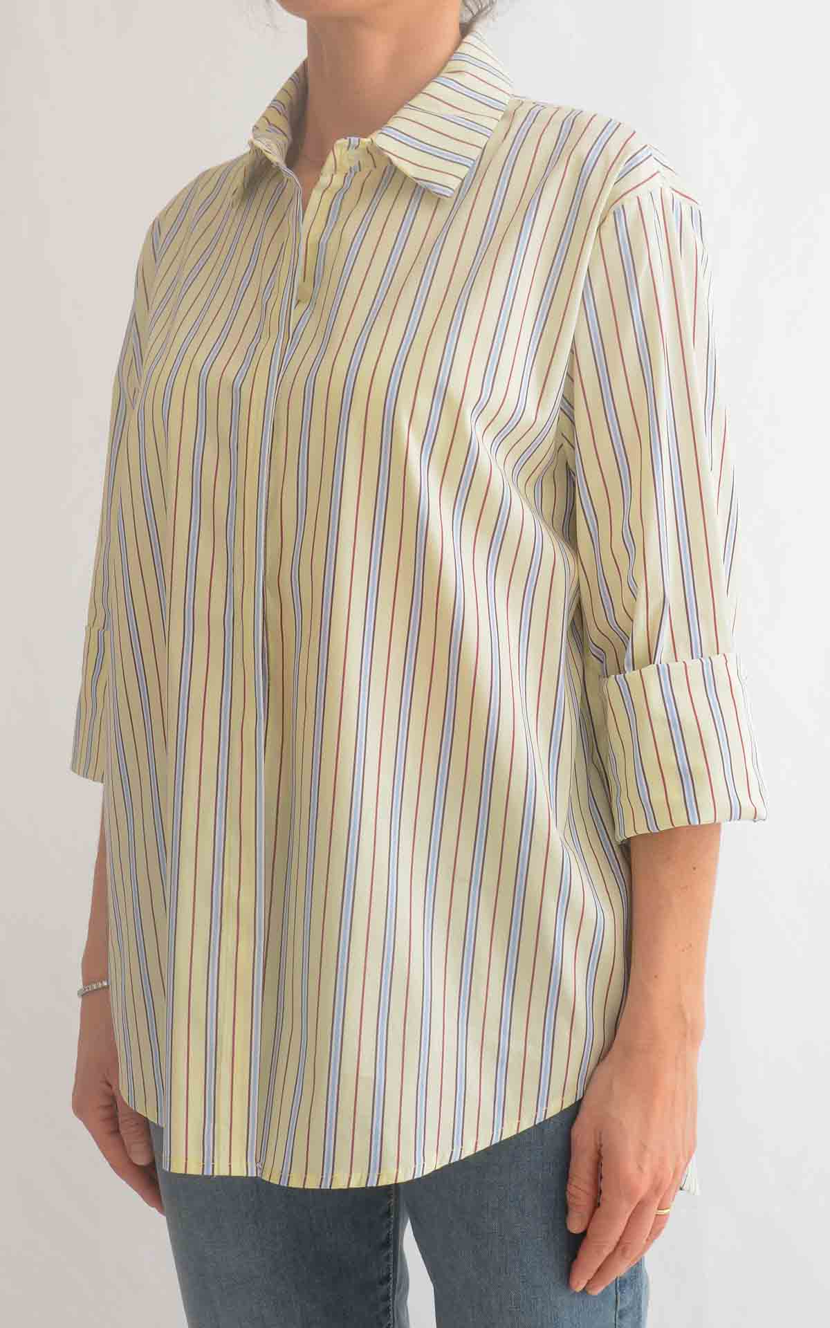 OFF-ON - Camicia over doppia riga - Burro/Celeste/Marrone