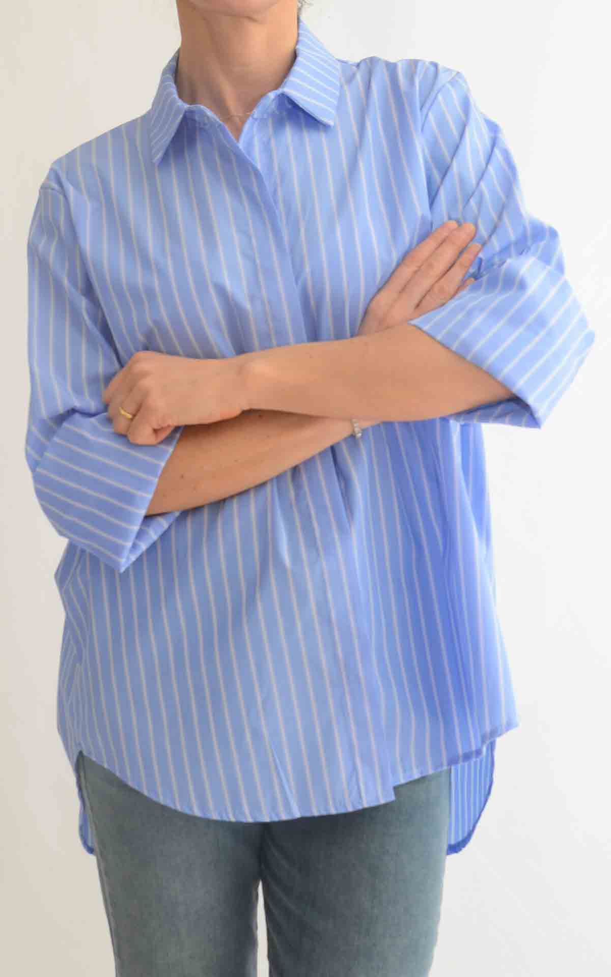 OFF-ON - Camicia over righe - Celeste