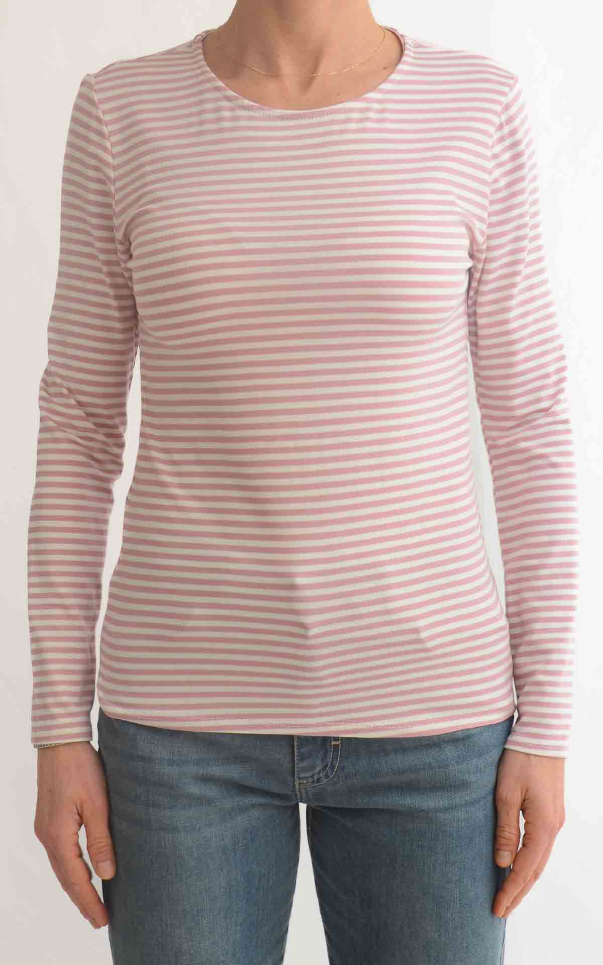 Initial - T-shirt manica lunga riga - Rosa / panna