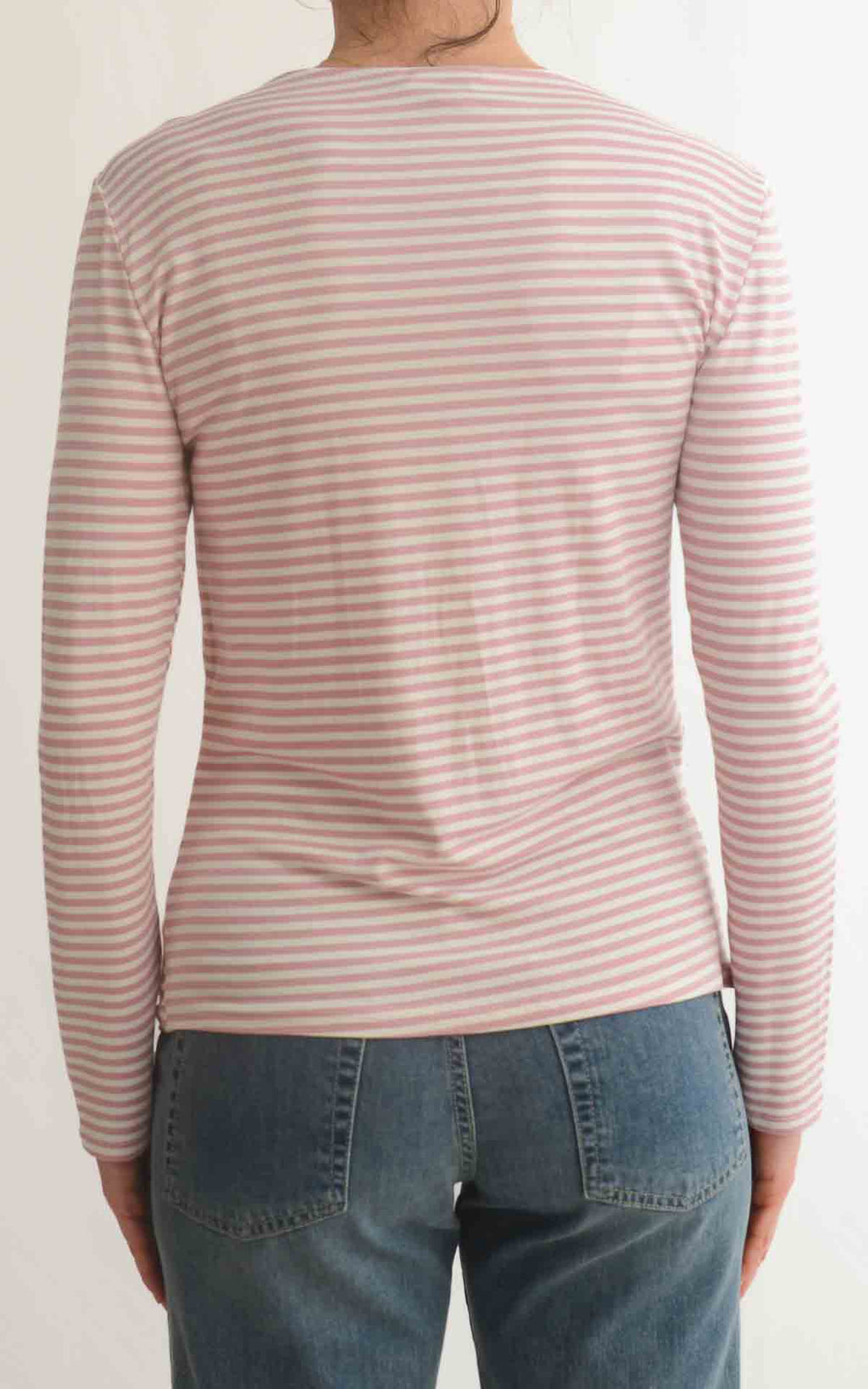 Initial - T-shirt manica lunga riga - Rosa / panna