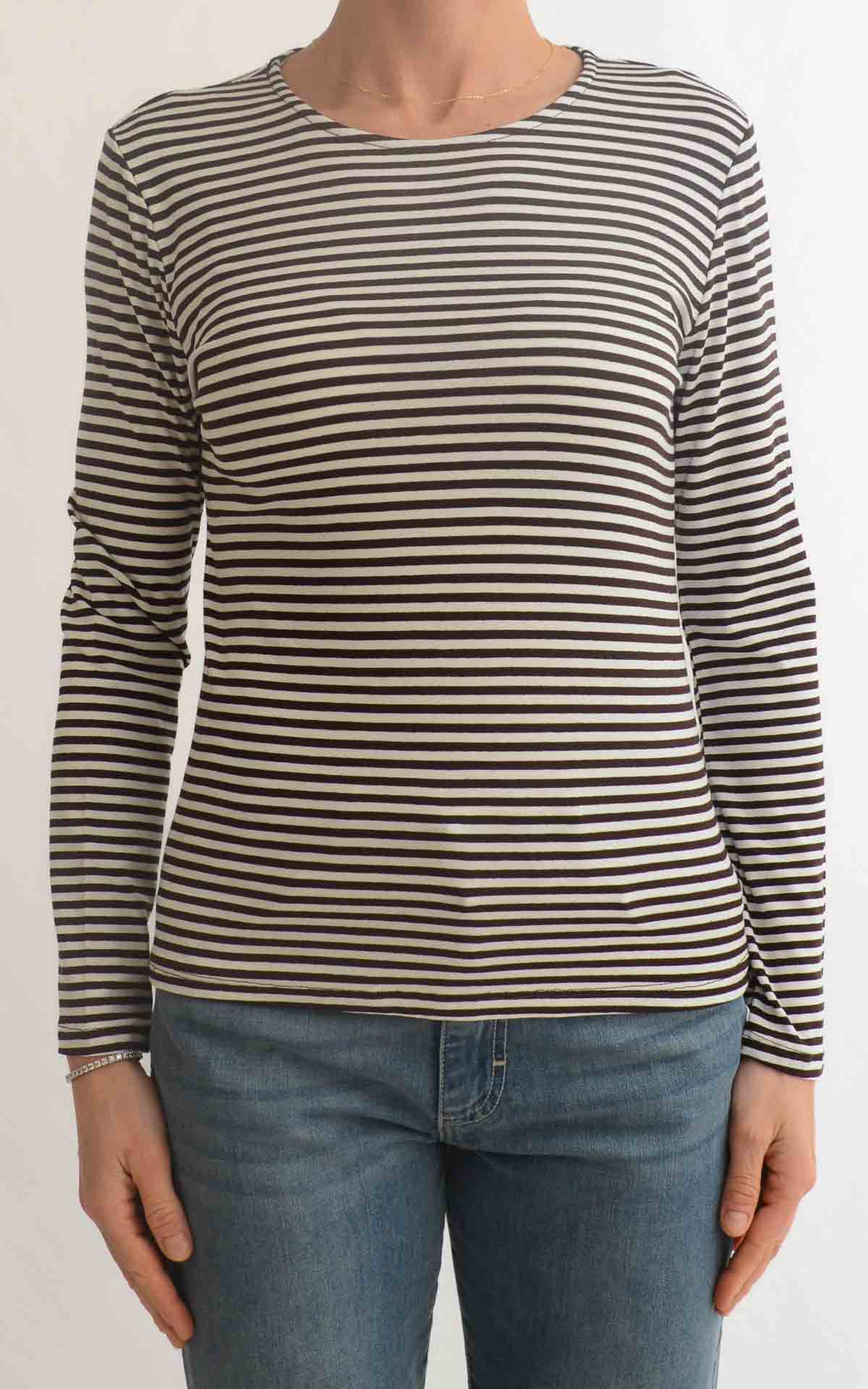 Initial - T-shirt manica lunga riga - Moro / panna