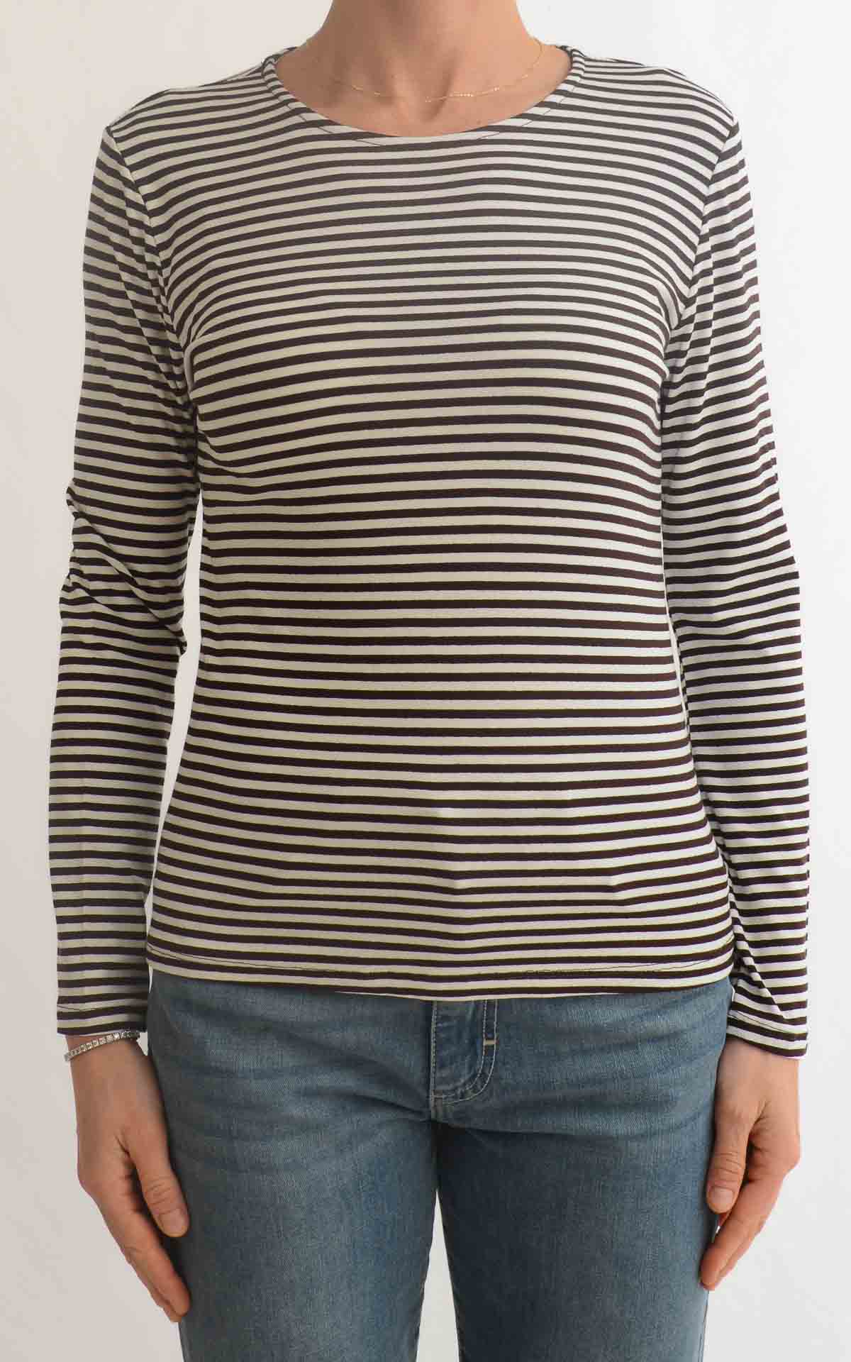Initial - T-shirt manica lunga riga - Moro / panna