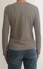 Initial - T-shirt manica lunga riga - Moro / panna