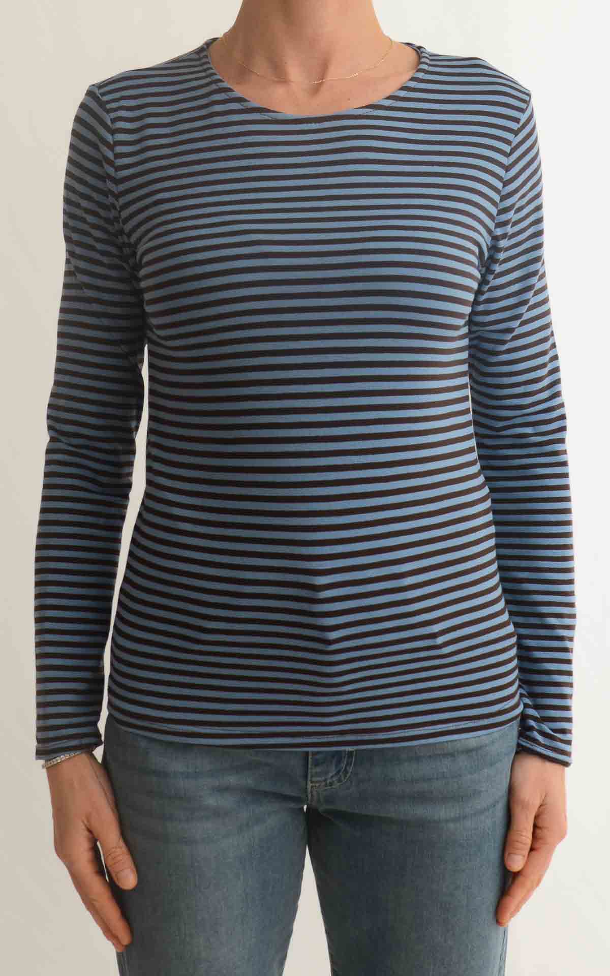 Initial - T-shirt manica lunga riga - Azzurro / moro