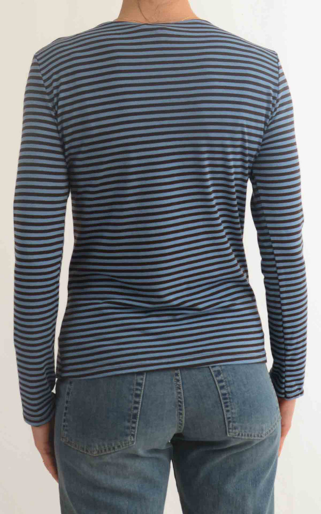 Initial - T-shirt manica lunga riga - Azzurro / moro