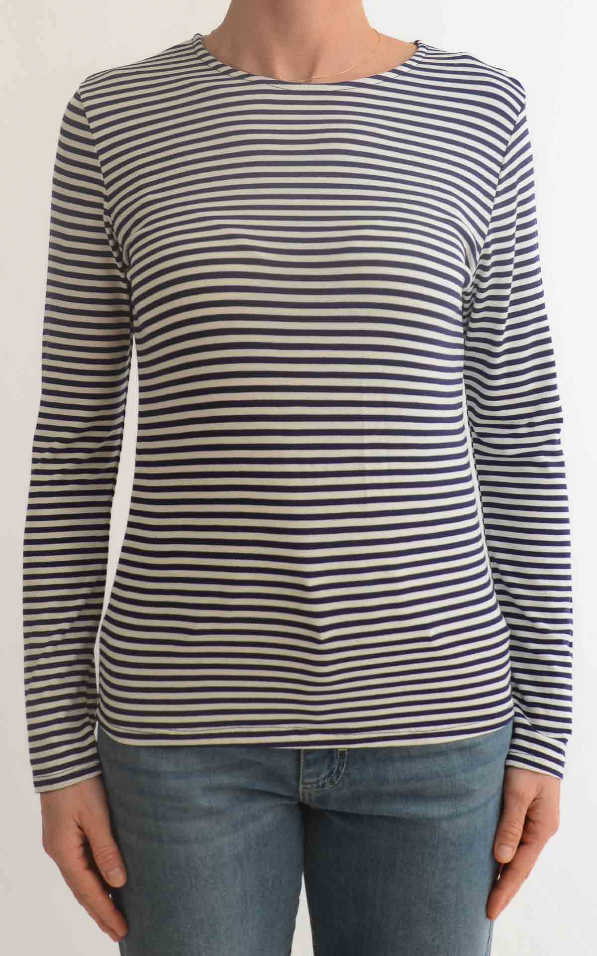 Initial - T-shirt manica lunga riga - Blu / panna