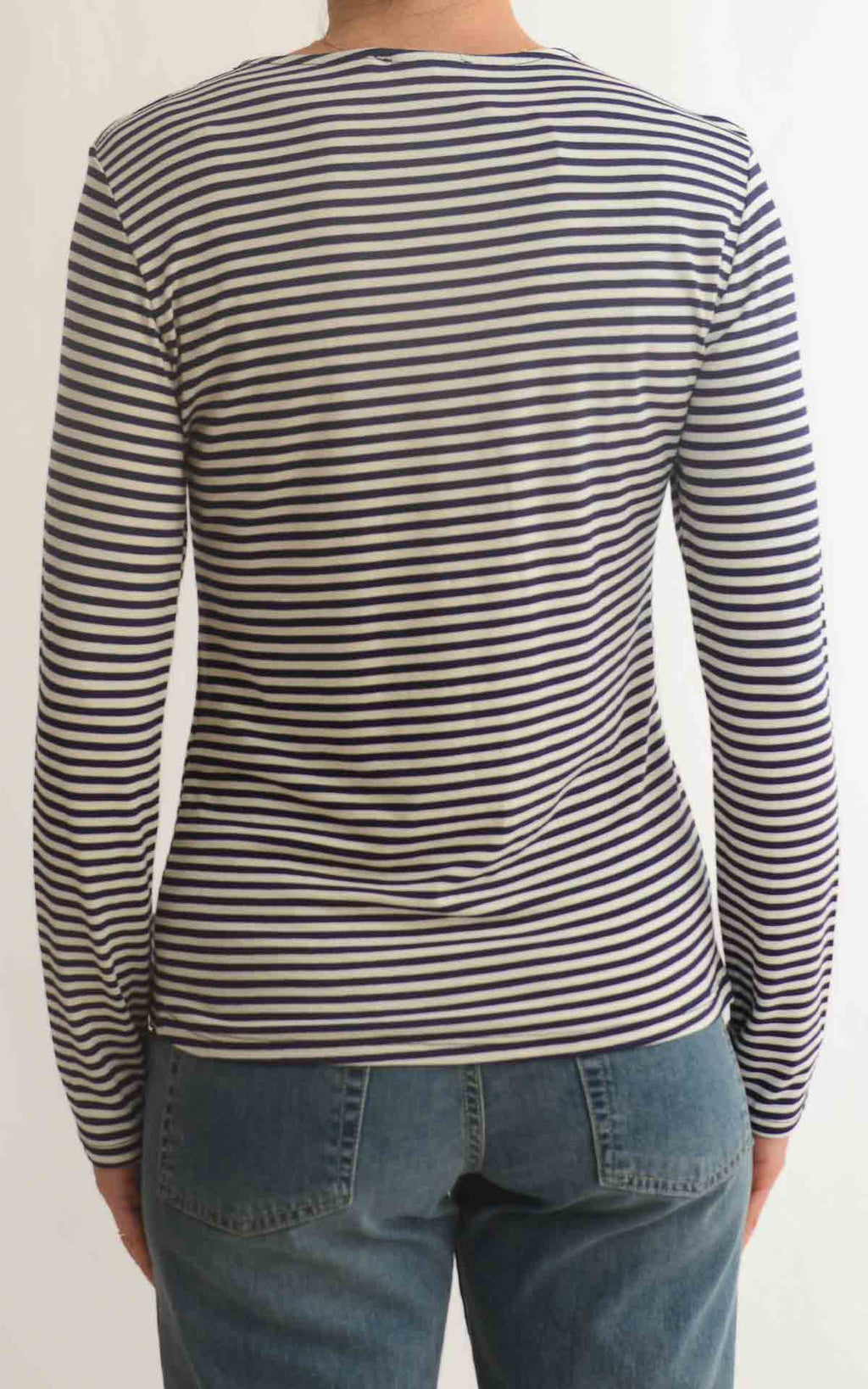Initial - T-shirt manica lunga riga - Blu / panna