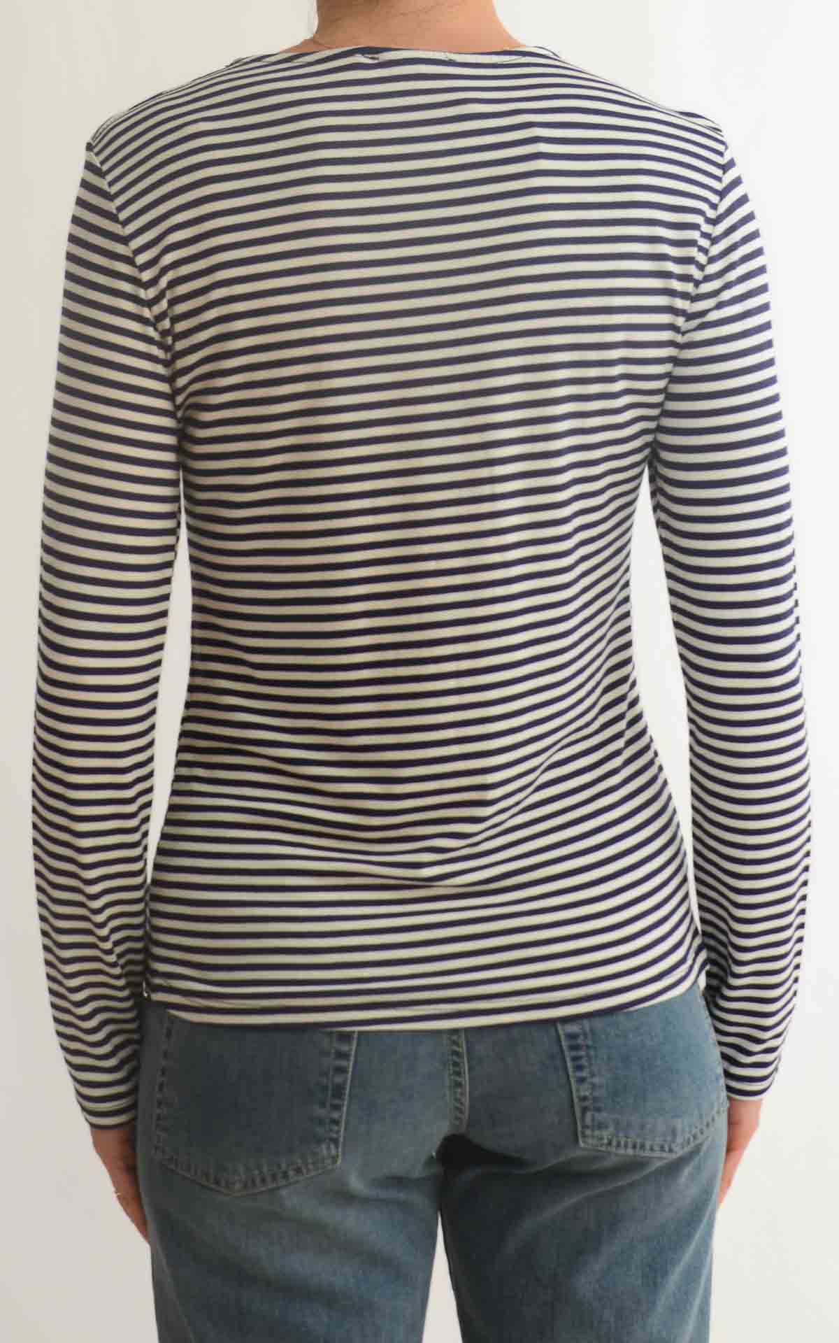 Initial - T-shirt manica lunga riga - Blu / panna