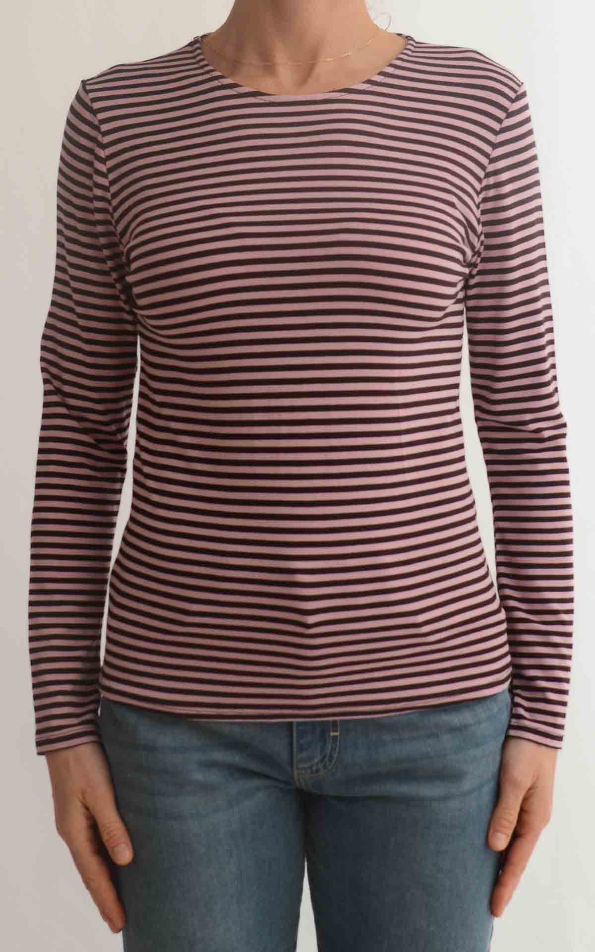 Initial - T-shirt manica lunga riga - Rosa / moro