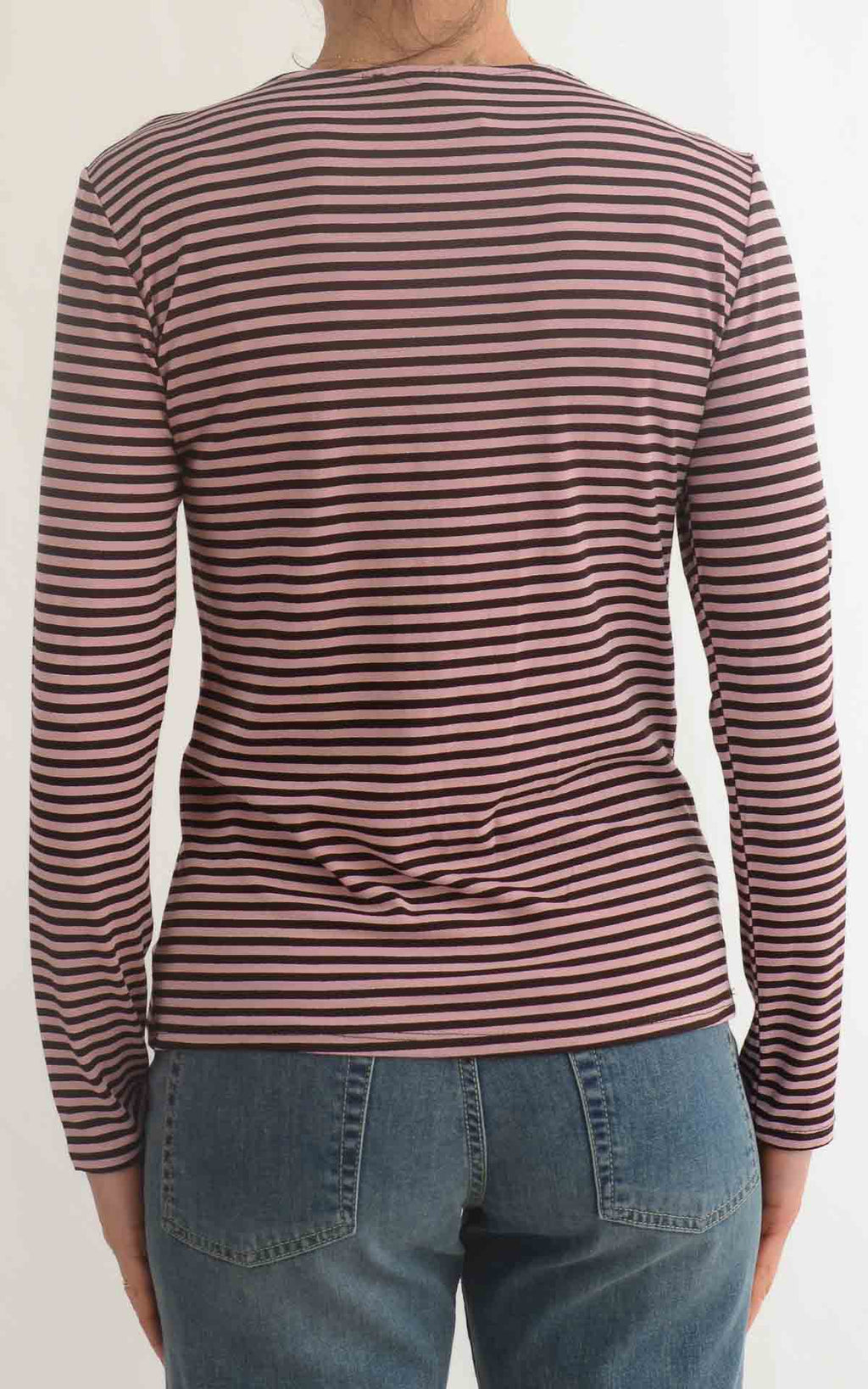 Initial - T-shirt manica lunga riga - Rosa / moro