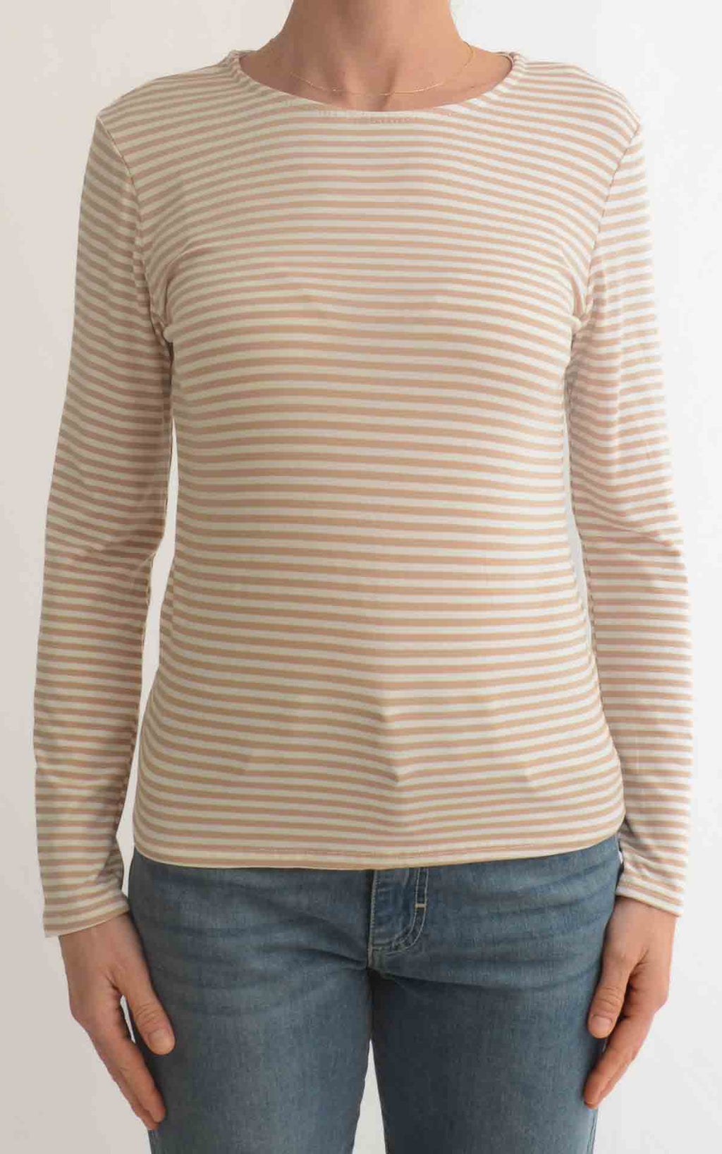 Initial - T-shirt manica lunga riga - Beige / panna
