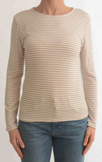 Initial - T-shirt manica lunga riga - Beige / panna