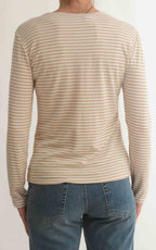 Initial - T-shirt manica lunga riga - Beige / panna