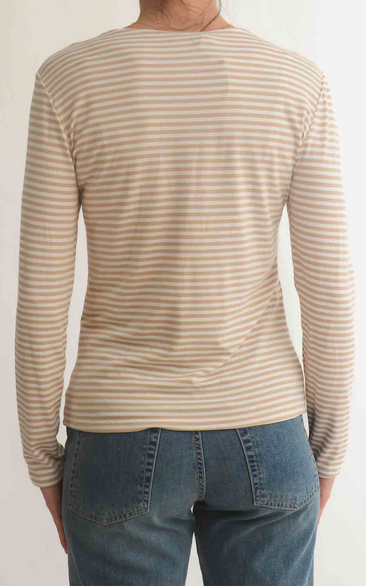 Initial - T-shirt manica lunga riga - Beige / panna