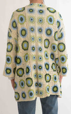Initial - Cardigan midi macramè - Burro/olio/celeste