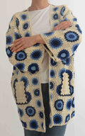 Initial - Cardigan midi macramè - Burro/Blu/Celeste