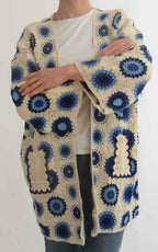 Initial - Cardigan midi macramè - Burro/Blu/Celeste