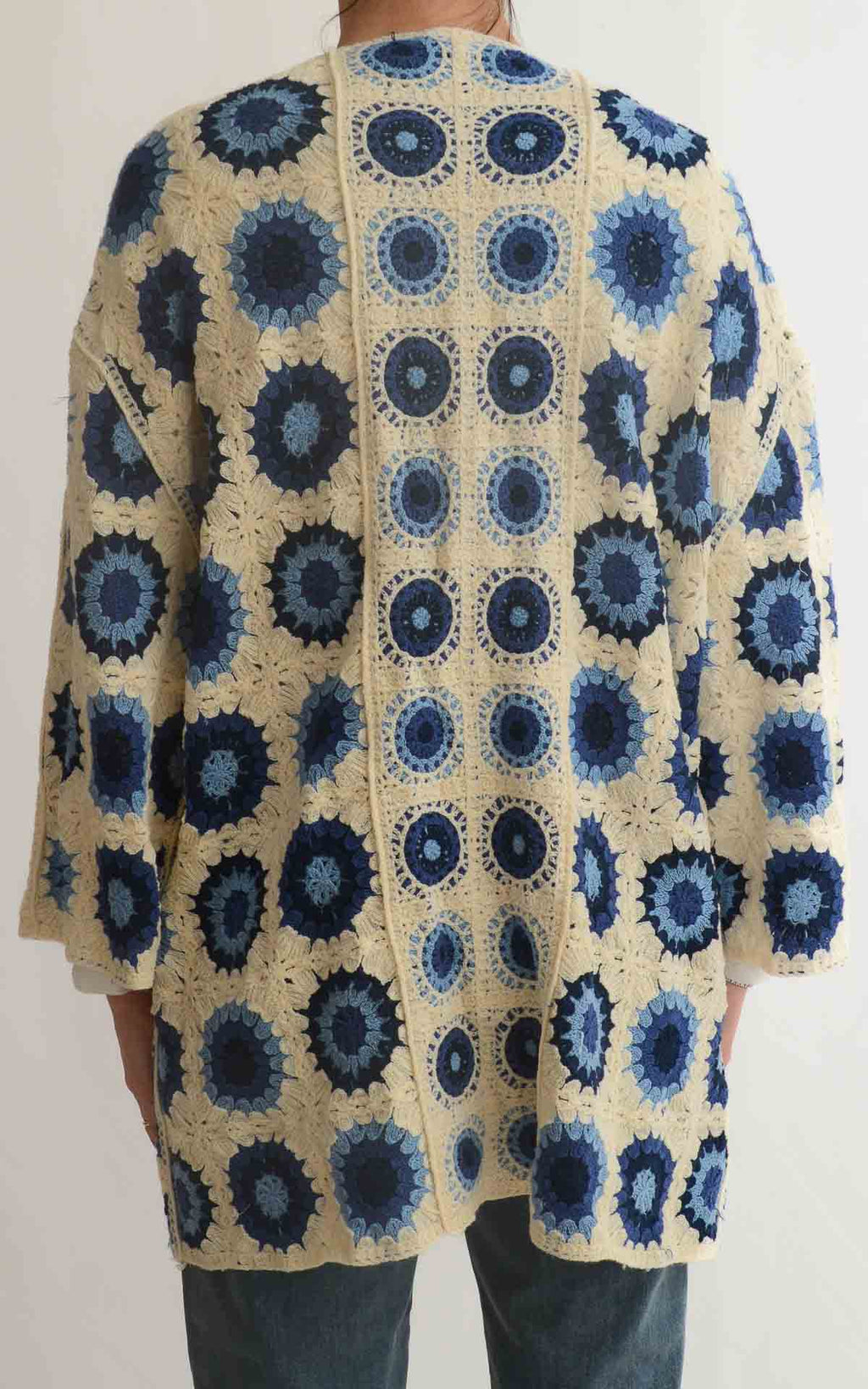 Initial - Cardigan midi macramè - Burro/Blu/Celeste