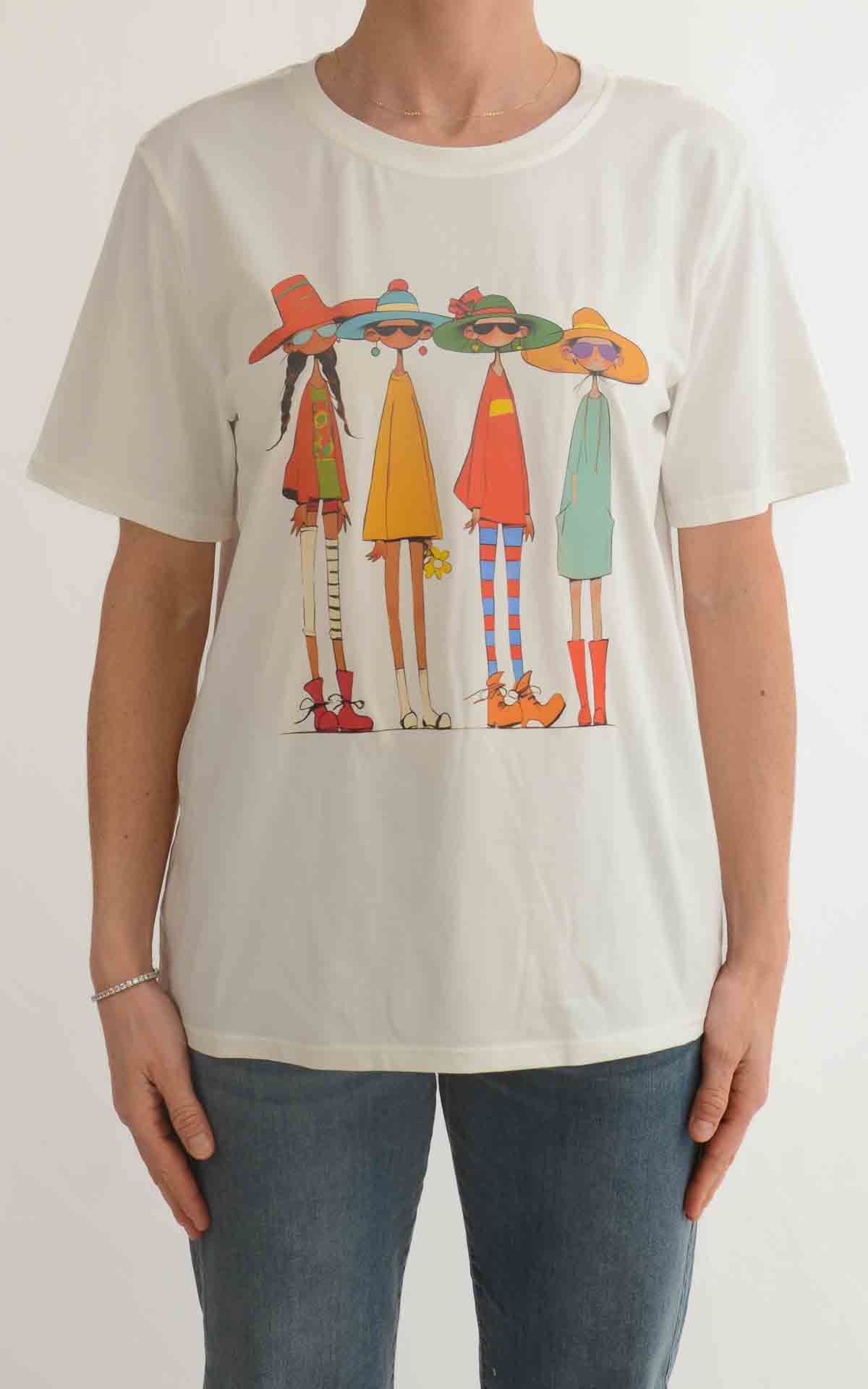 Civico 1 - T-shirt stampa bambole con cappello - Bianco