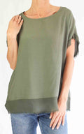 OFF-ON - Blusa over sfrangiata - Verde militare