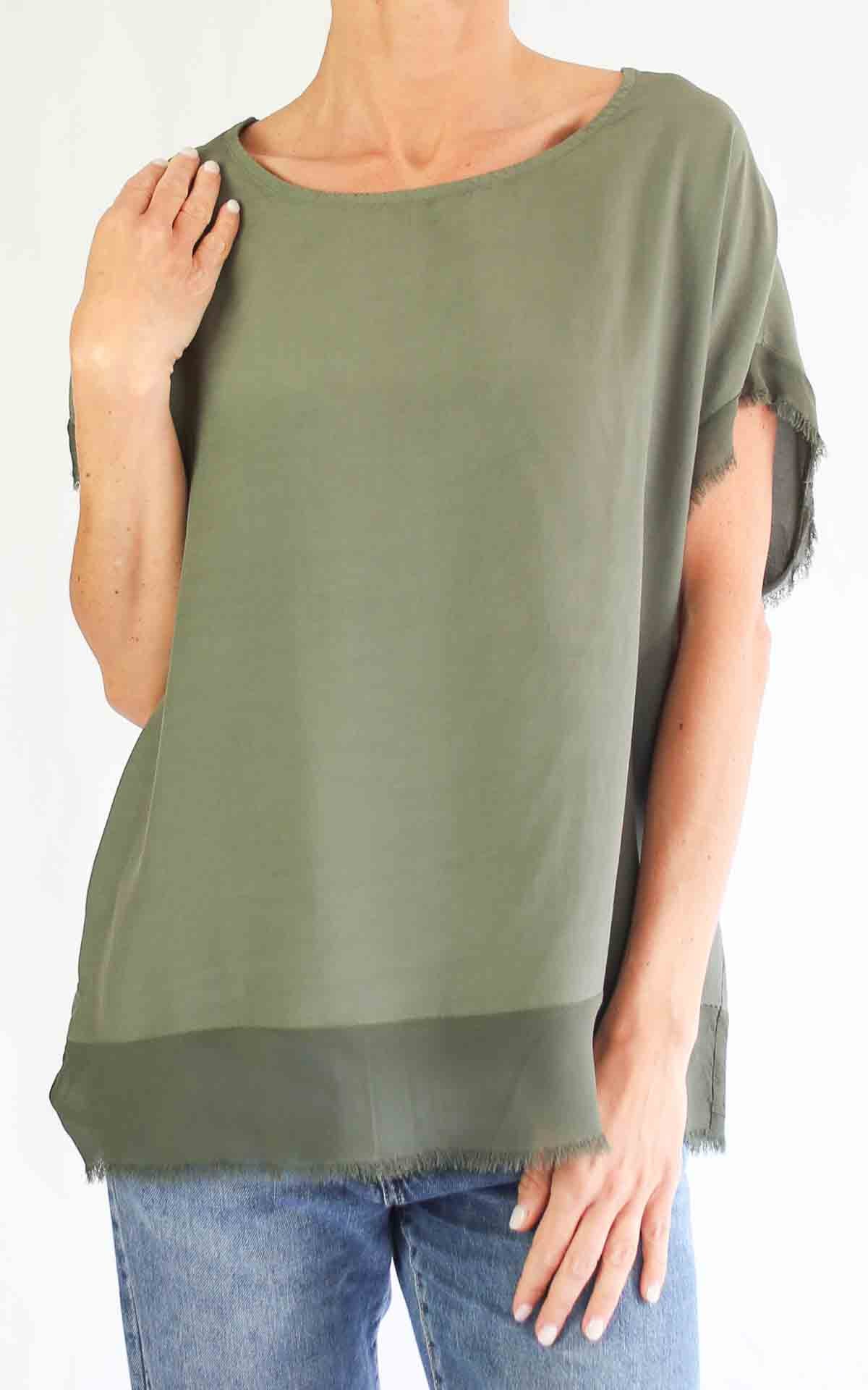 OFF-ON - Blusa over sfrangiata - Verde militare