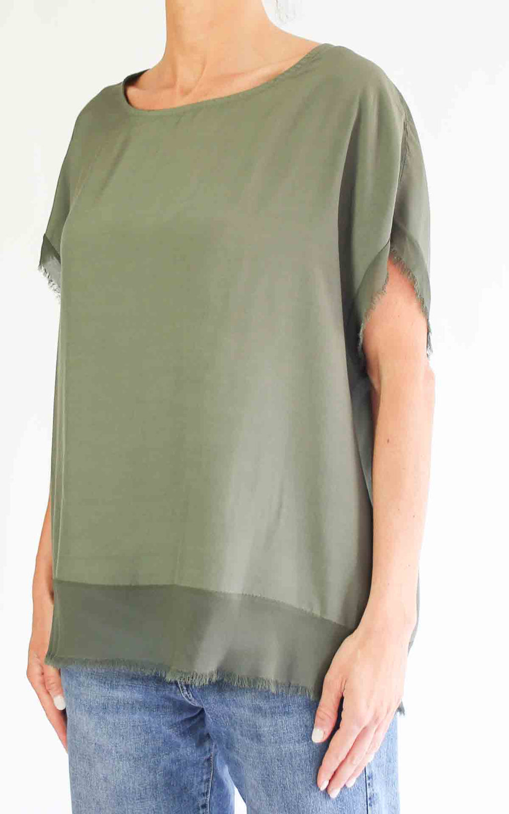 OFF-ON - Blusa over sfrangiata - Verde militare