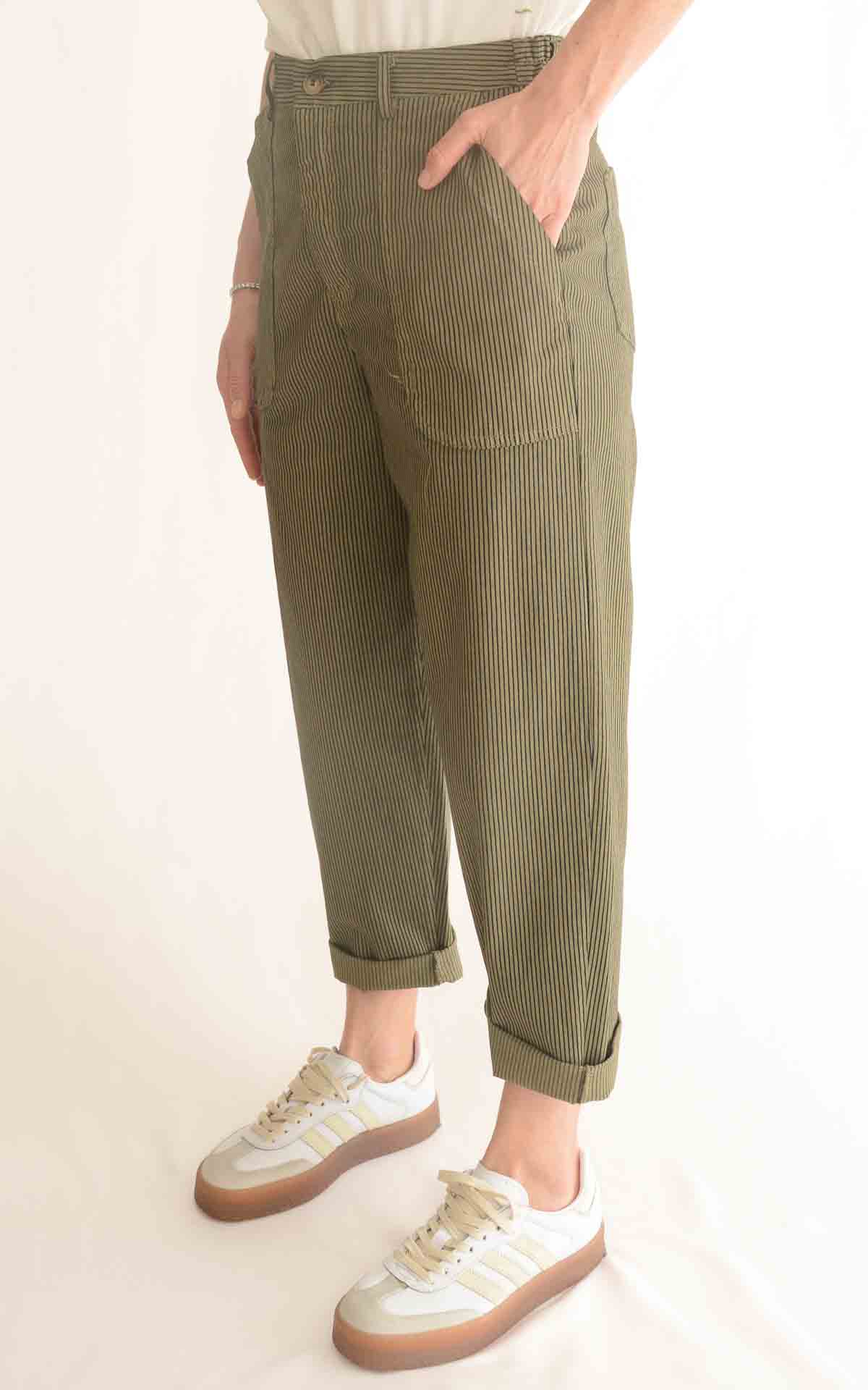 OFF -ON - Pantalone righe Lory - Verde militare
