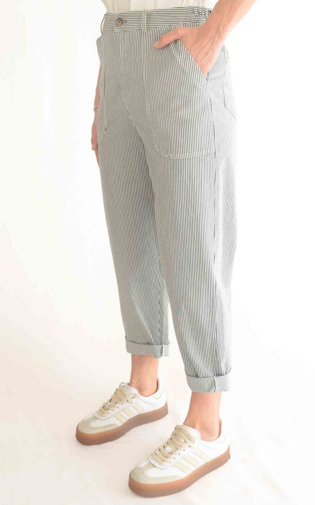 OFF-ON - Pantalone righe Lory - Bianco