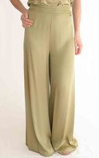 Eco - Pantalone palazzo frange - Verde olio