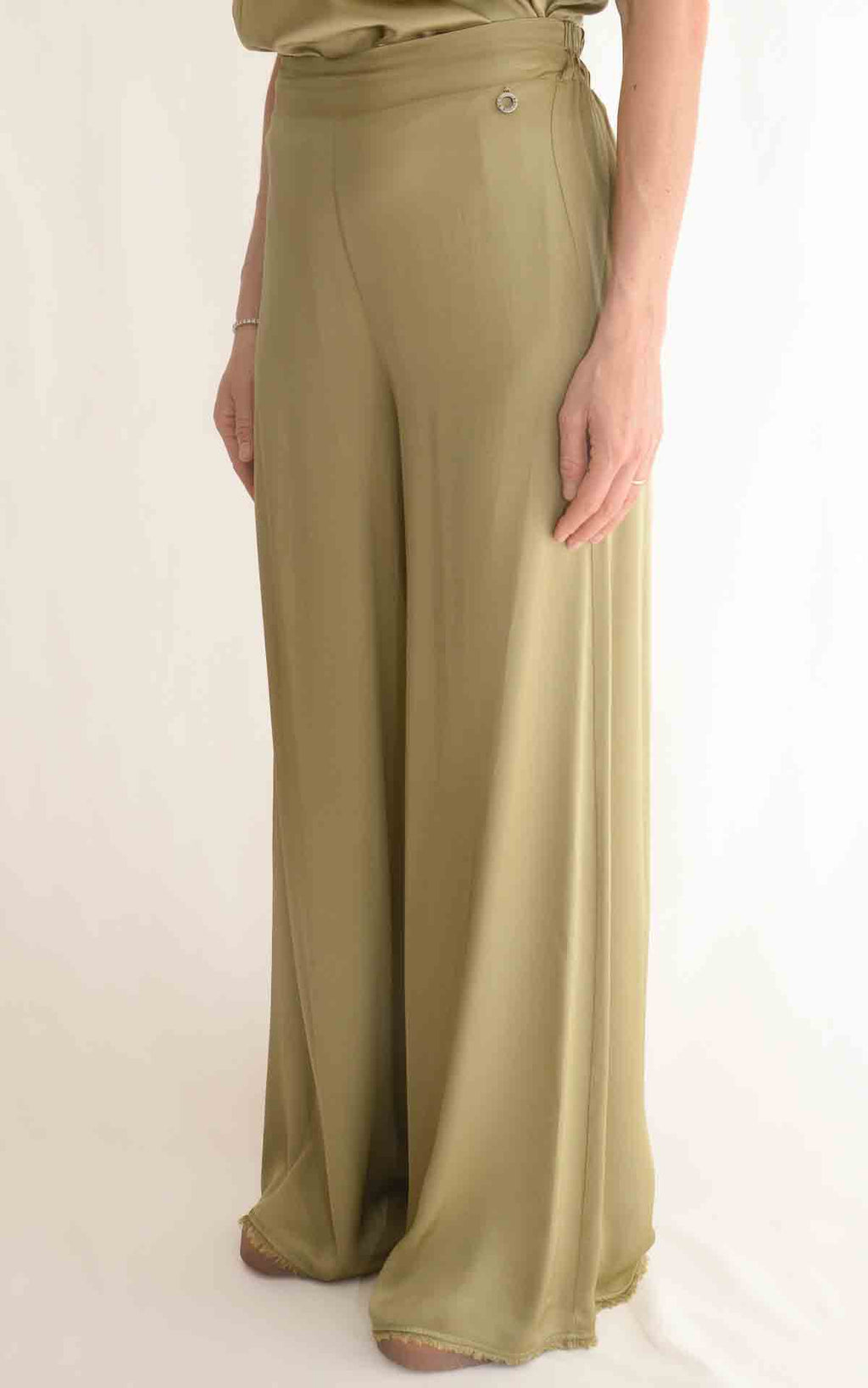 Eco - Pantalone palazzo frange - Verde olio