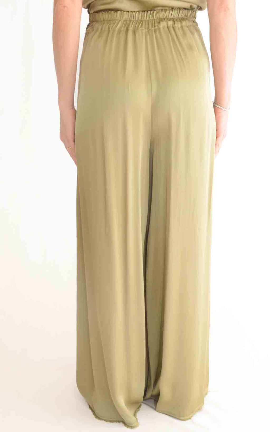 Eco - Pantalone palazzo frange - Verde olio