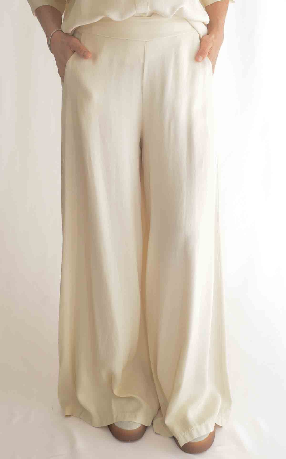 Eco - Pantalone palazzo fluido  - Burro