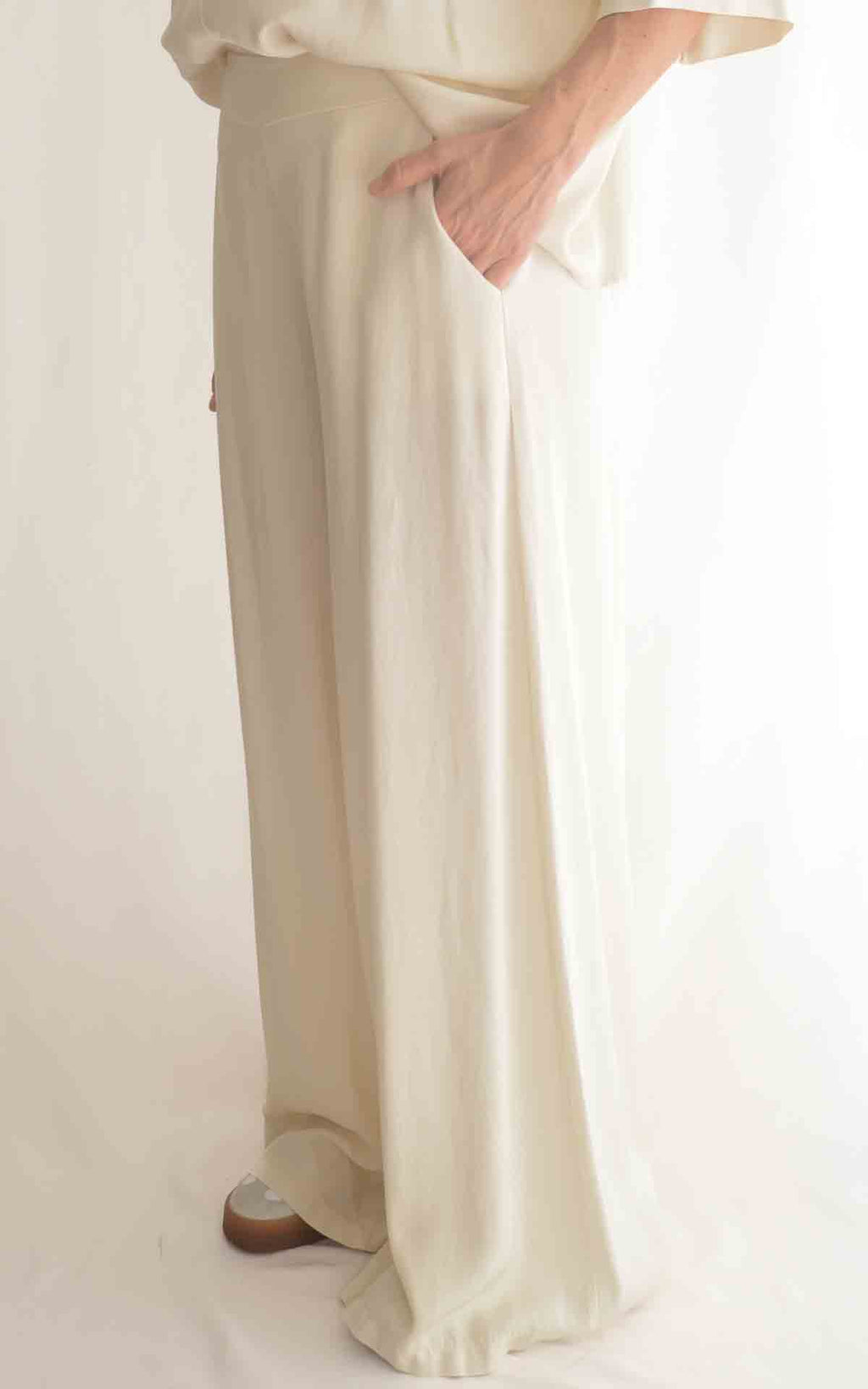 Eco - Pantalone palazzo fluido  - Burro