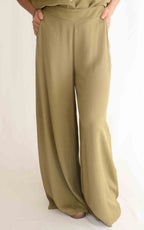 Eco - Pantalone palazzo fluido  - Verde olio