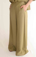 Eco - Pantalone palazzo fluido  - Verde olio