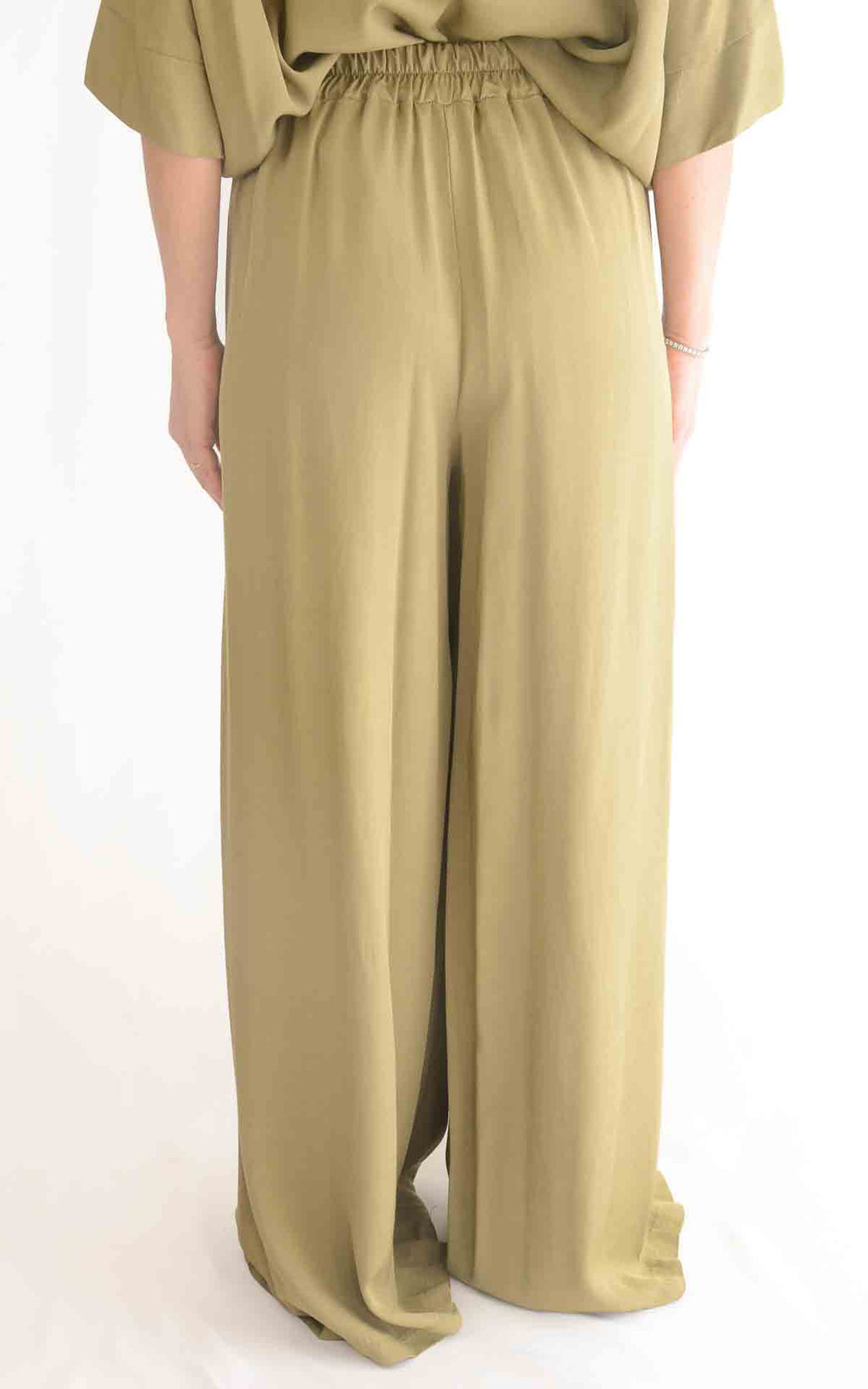 Eco - Pantalone palazzo fluido  - Verde olio