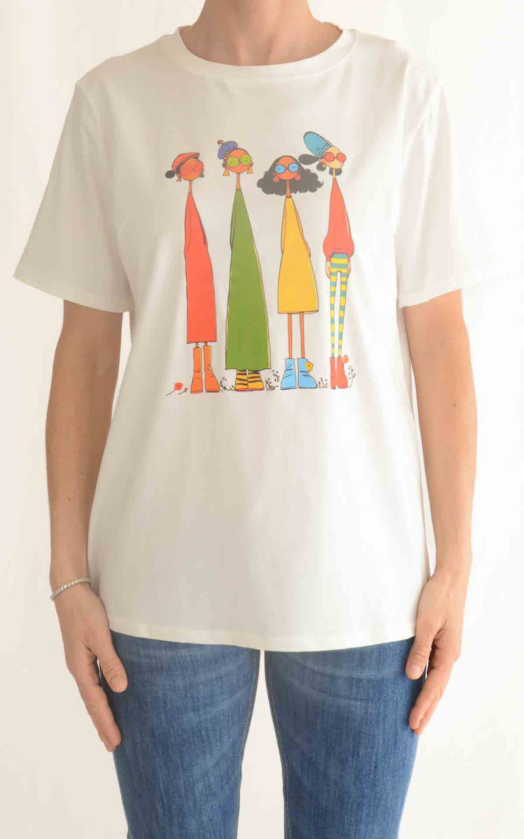 Civico 1 - T-shirt stampa bambole con occhialoni - Bianco