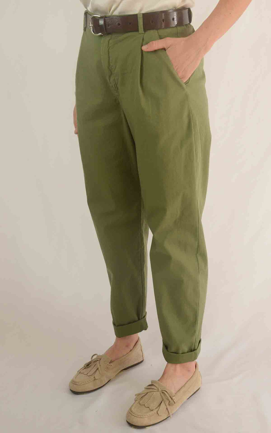 OFF-ON - Pantalone boyfriend Joelle S 26 - Verde olio