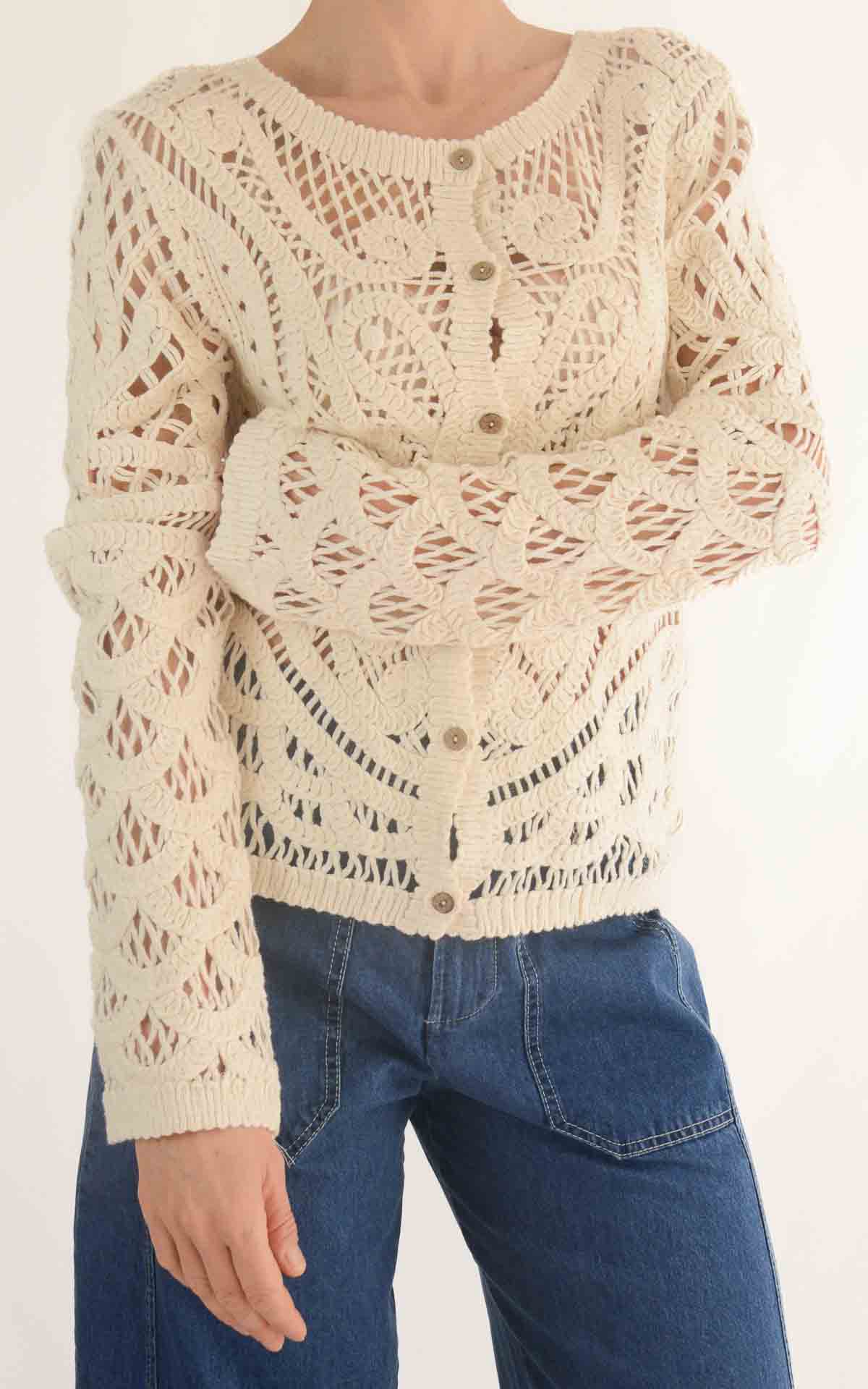 Initial - Cardigan midi macramè - Beige