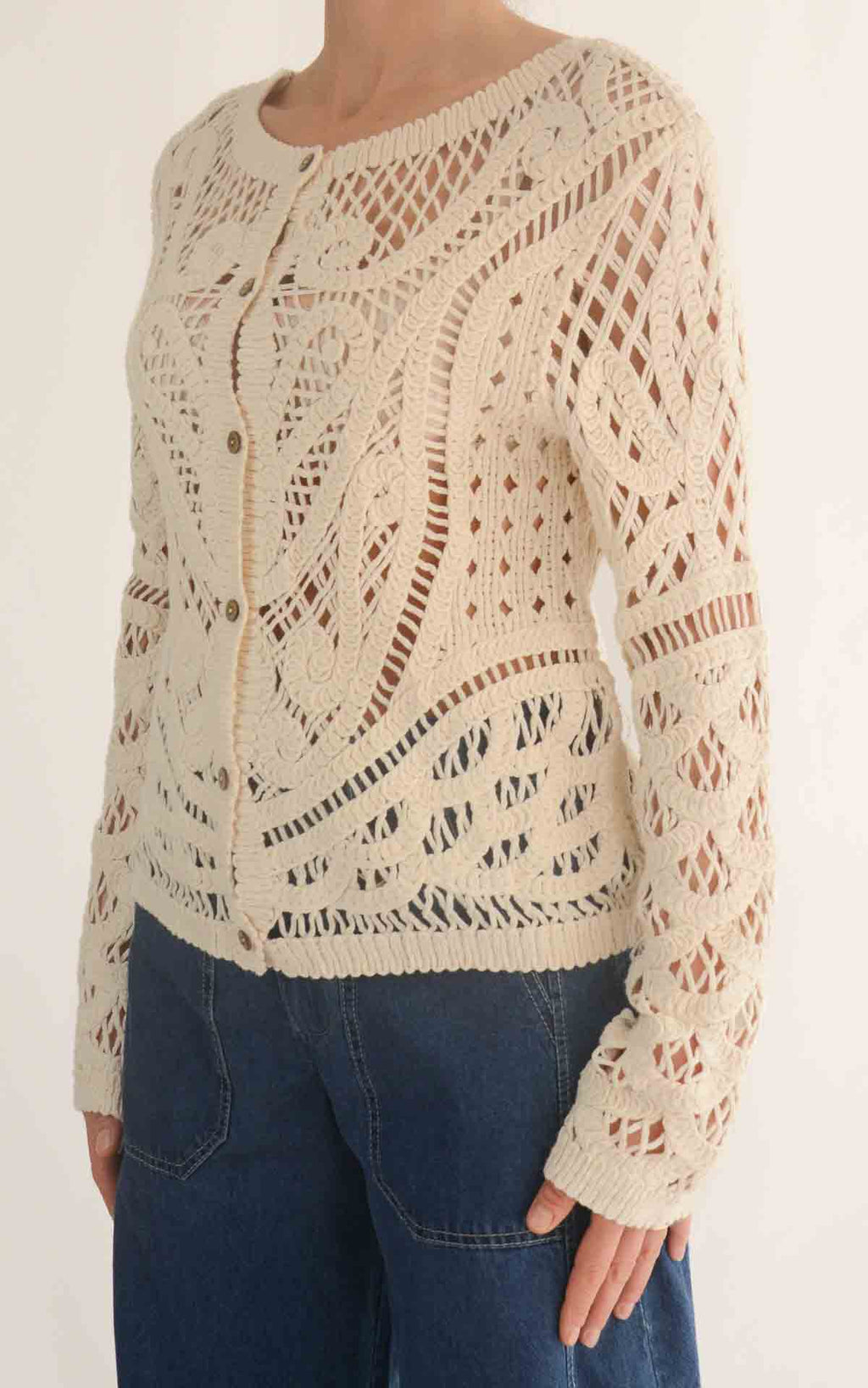 Initial - Cardigan midi macramè - Beige