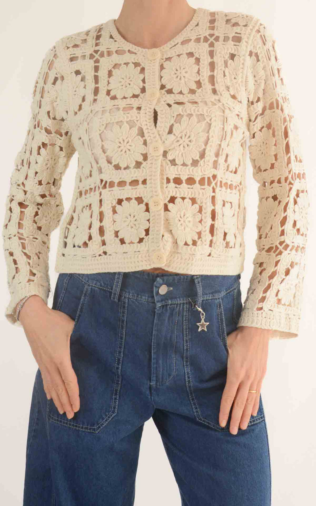 Initial - Cardigan corto macramè - Beige