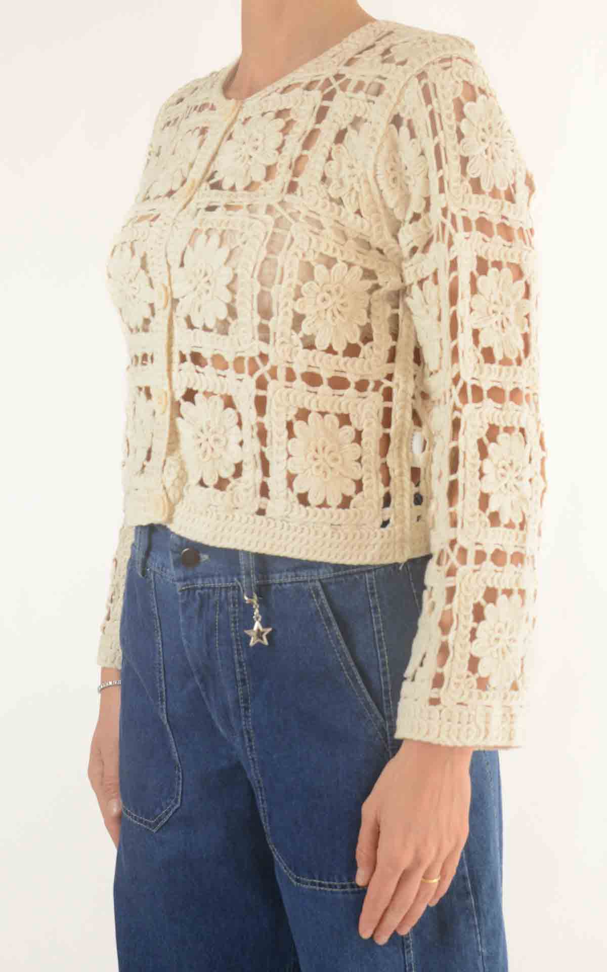 Initial - Cardigan corto macramè - Beige