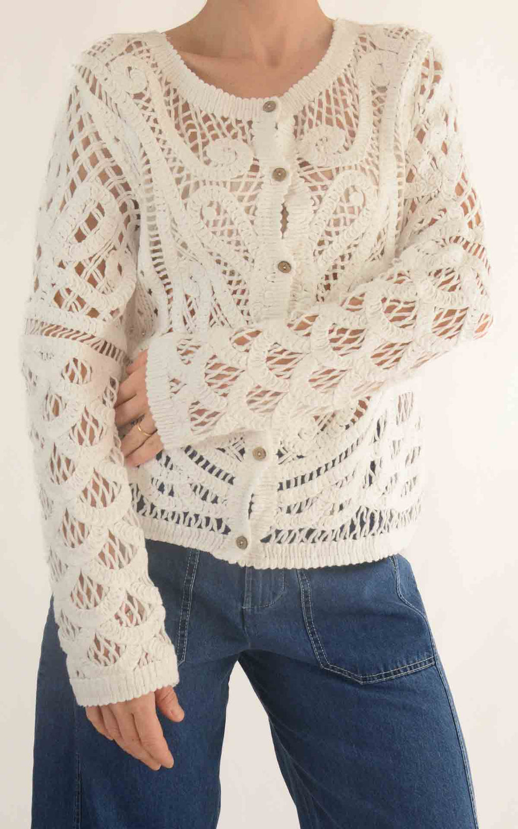 Initial - Cardigan midi macramè - Latte