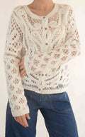 Initial - Cardigan midi macramè - Latte