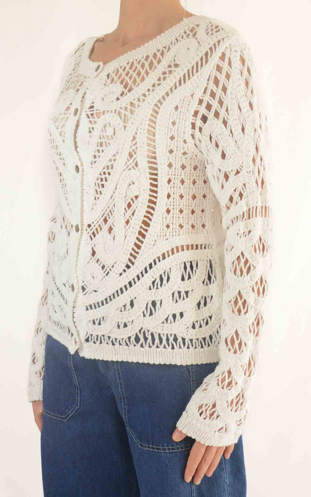 Initial - Cardigan midi macramè - Latte